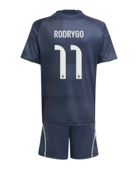 Billige Fotballdrakt Real Madrid Rodrygo Goes #11 Replika Bortedraktsett Barn 2025-26 Kortermet (med bukser)